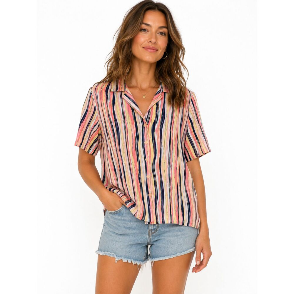 Vintage DonnKenny Classics Multicolor Wavy Stripe Button Up Blouse Cottagecore